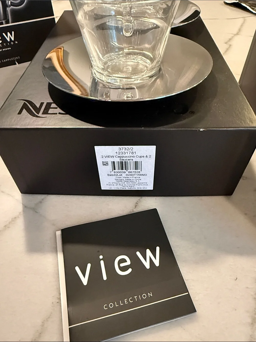 Nespresso Glass Espresso Cup Duo with Metal Saucers NWT
